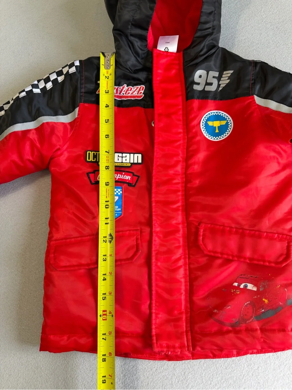 Disney Cars Lightning McQueen Red Hooded Jacket Size 4 Lined Polyester Snap